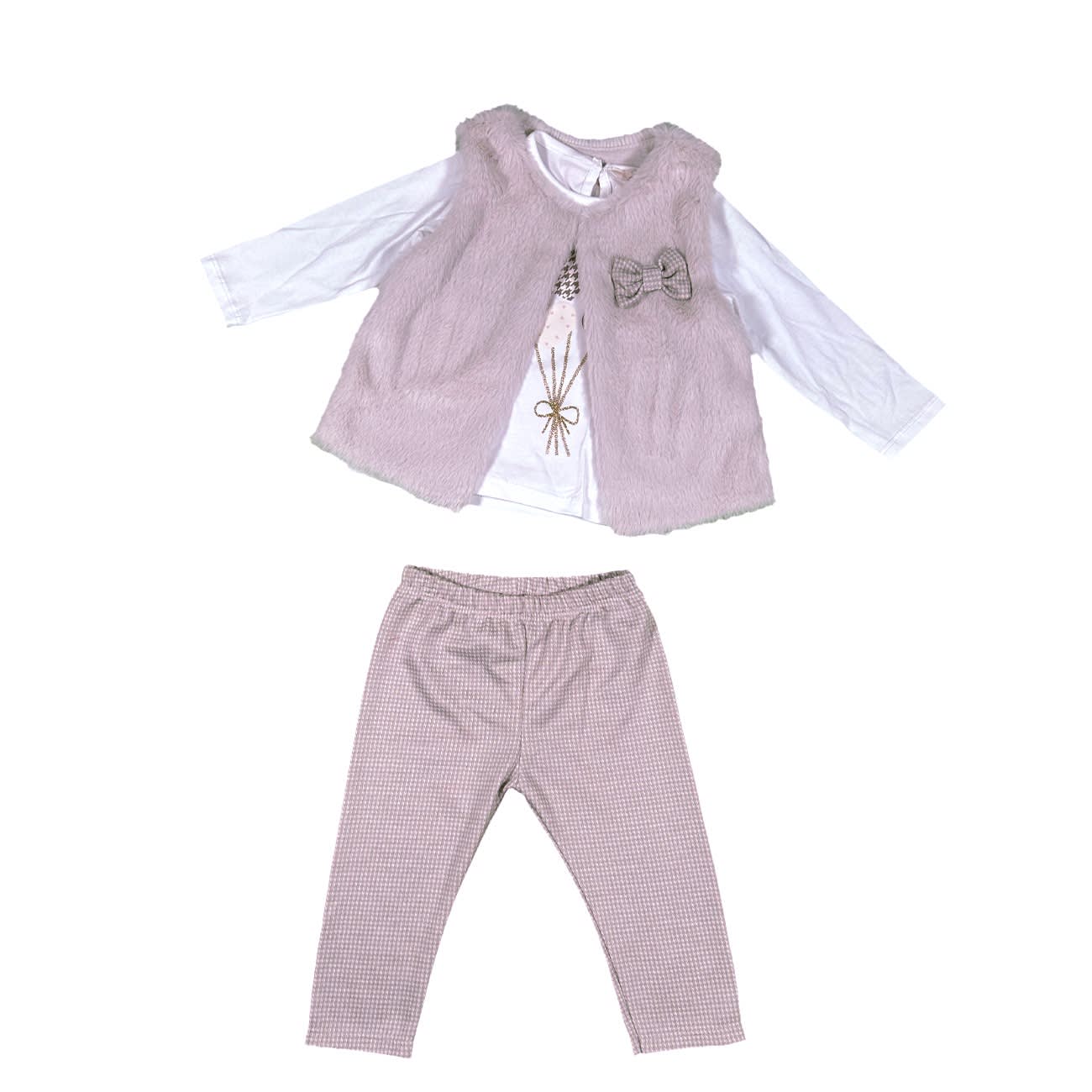 Set haine bebe, vesta imblanita, 3 piese - bej