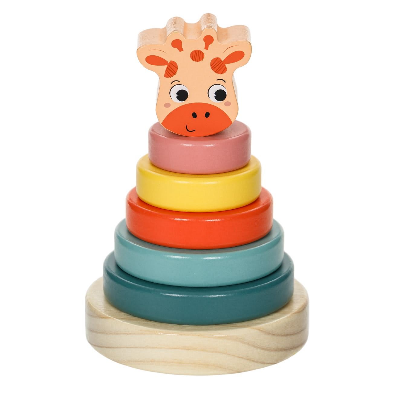 Piramida Montessori puzzle colorat, model girafa