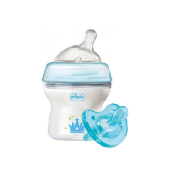 Set biberon Chicco 150ml + suzeta 0 luni+, culoare albastru