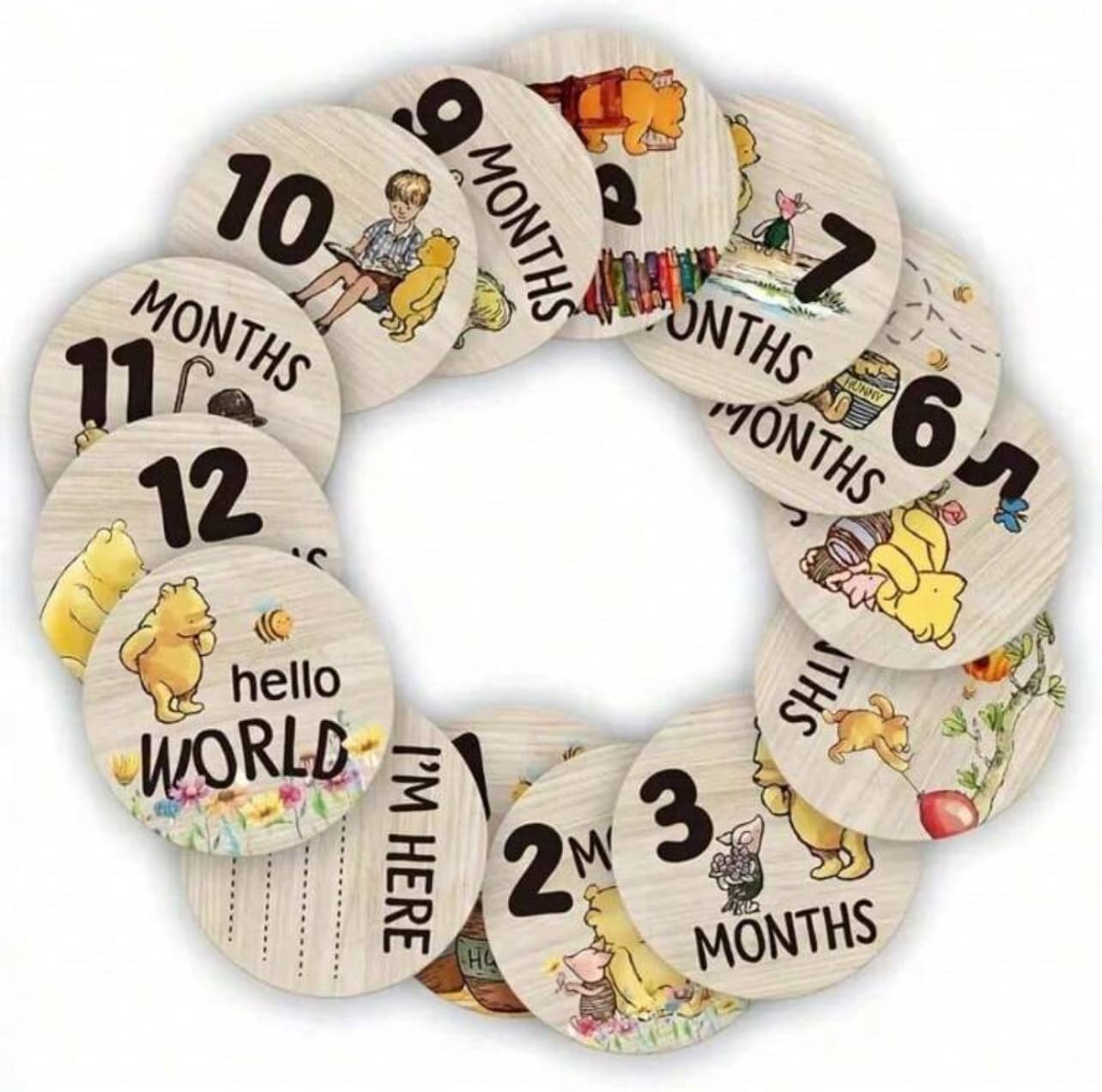 Carduri aniversare din lemn cu ursulet, 7 buc