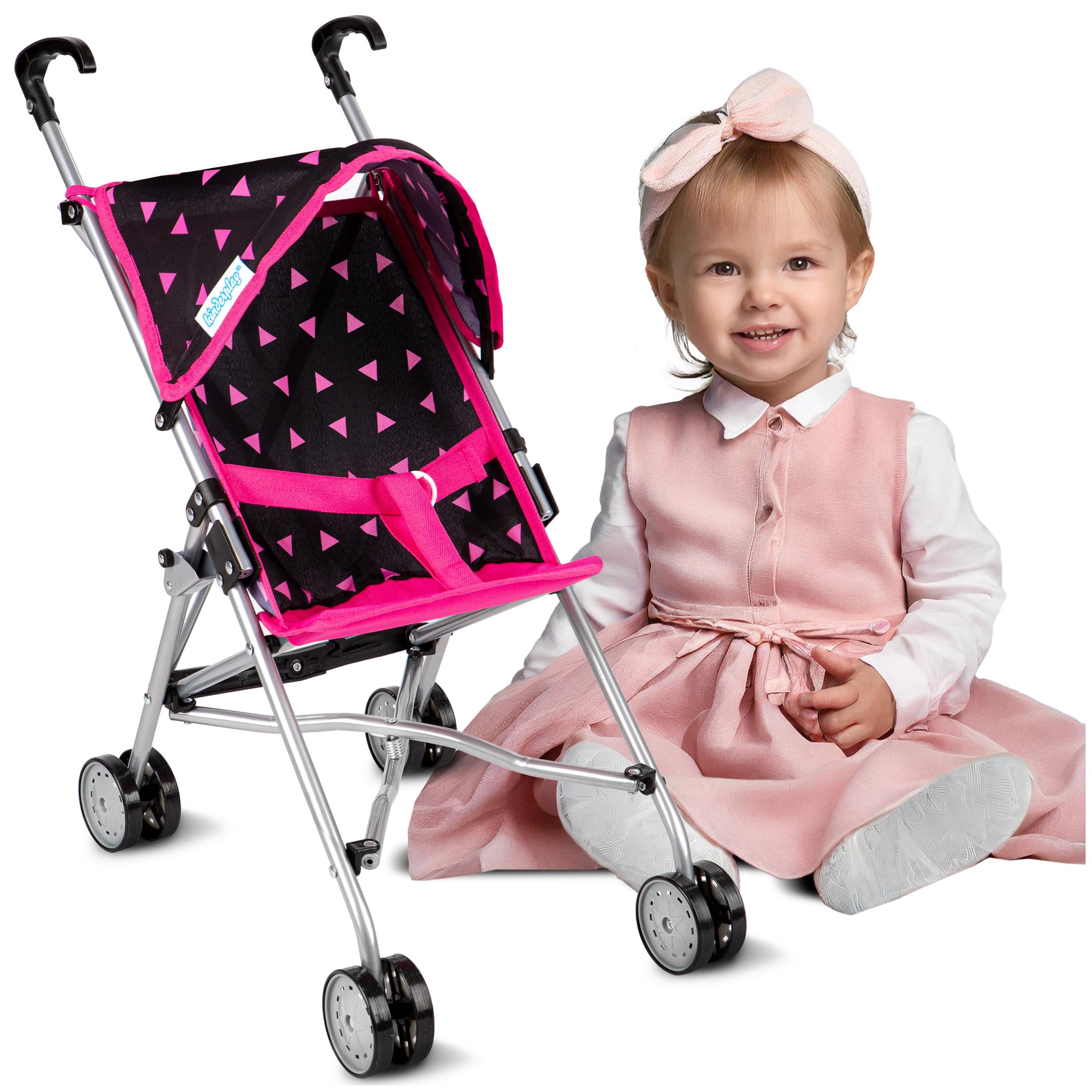Carucior pentru papusi Kinderplay, negru/roz