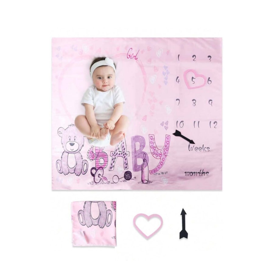 Paturica milestone aniversara Baby, roz 100x100cm