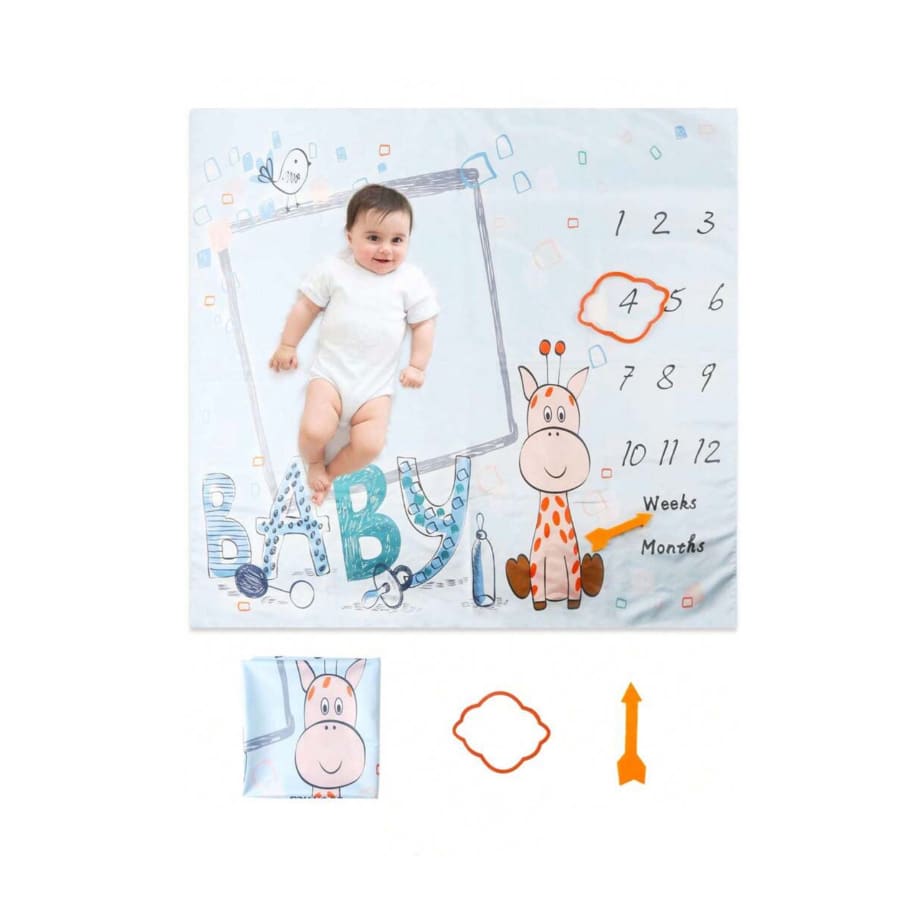 Paturica milestone aniversara Baby, albastru 100x100cm