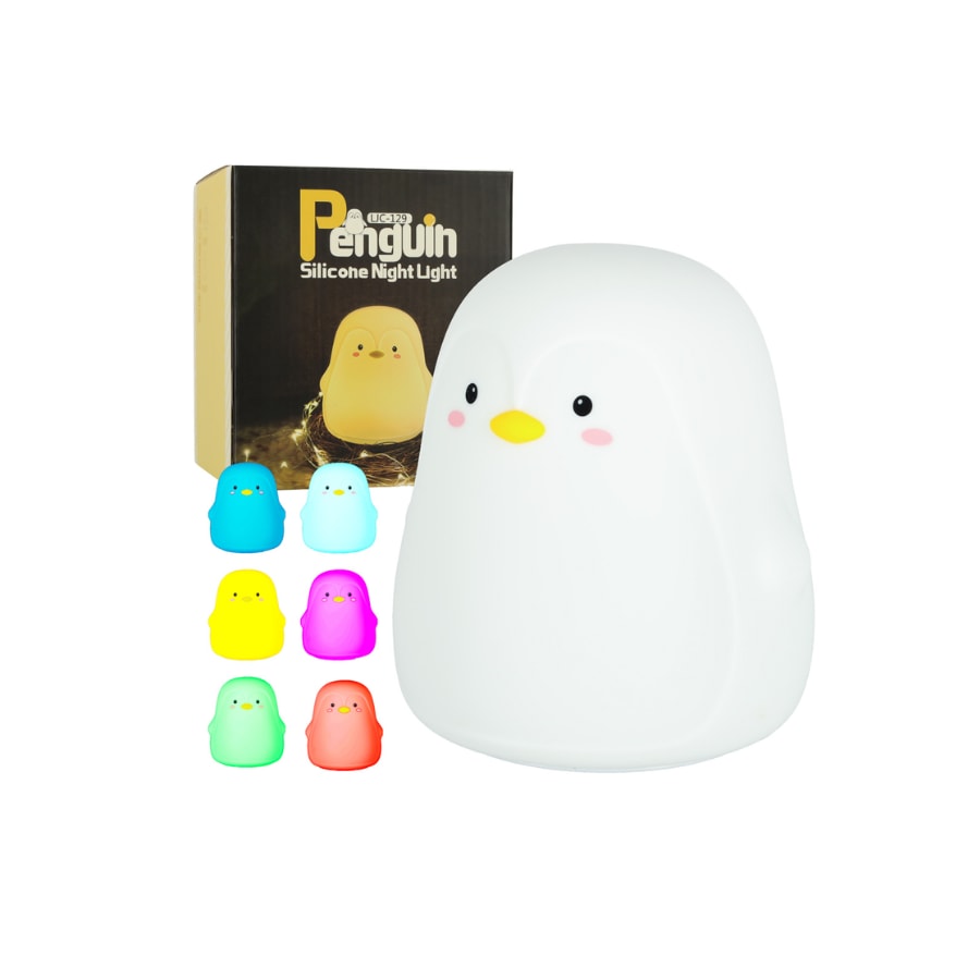 Lampa de noapte LED din silicon Pinguin, lumini multicolore