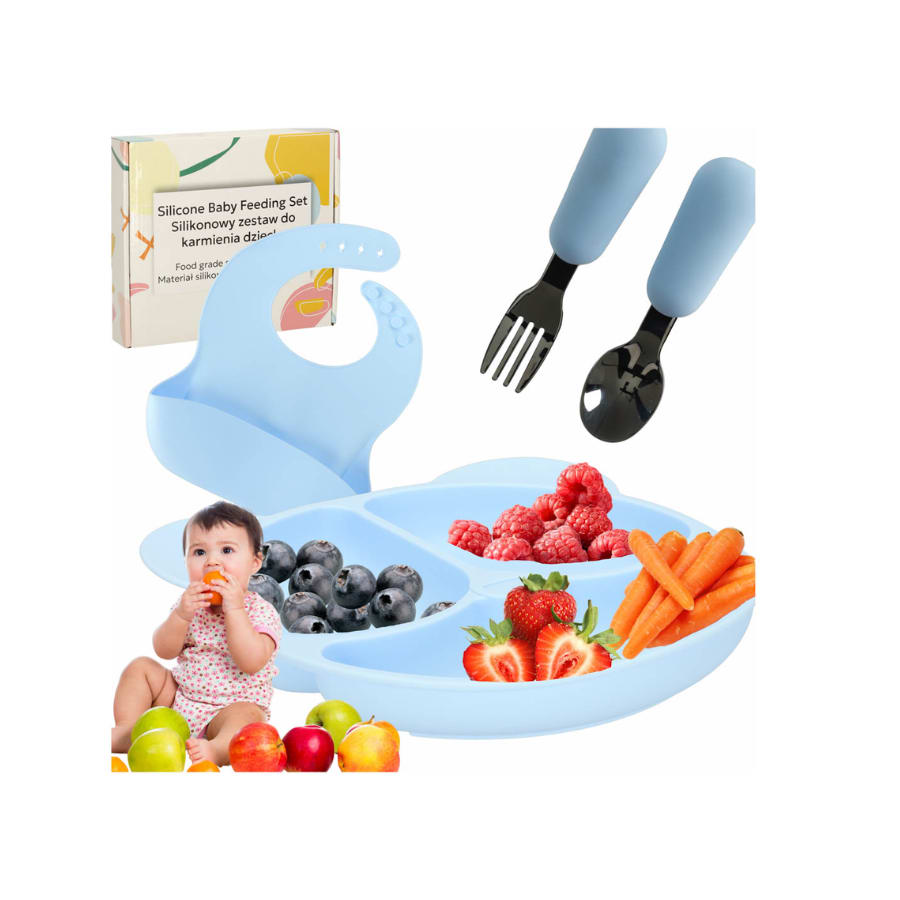 Set 4 piese diversificarea bebelusului, silicon, culoare Bleu