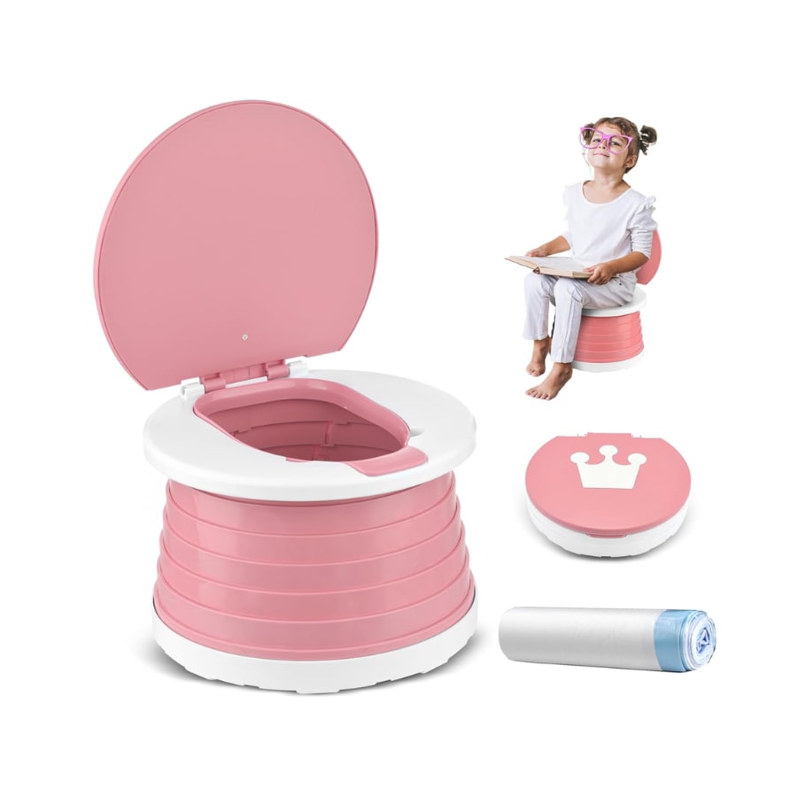 Olita portabila pentru copii, +15 saci, Roz