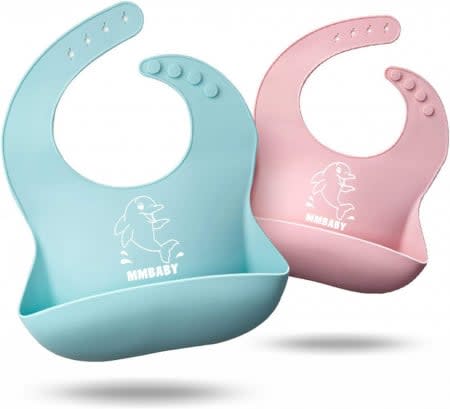 Set de 2 bavete pentru bebelusi MMBABY, silicon, roz/albastru