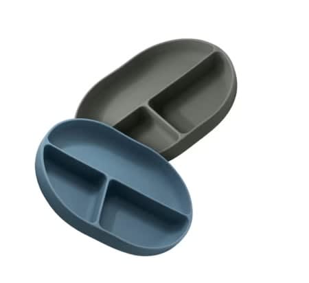 Farfurii cu ventuza pentru bebelusi Navik, set 2 bucati, antiderapante, albastru/verde