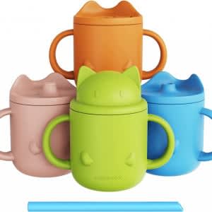 Set de 4 cani bebelusi silicon, multicolor, 227 ml