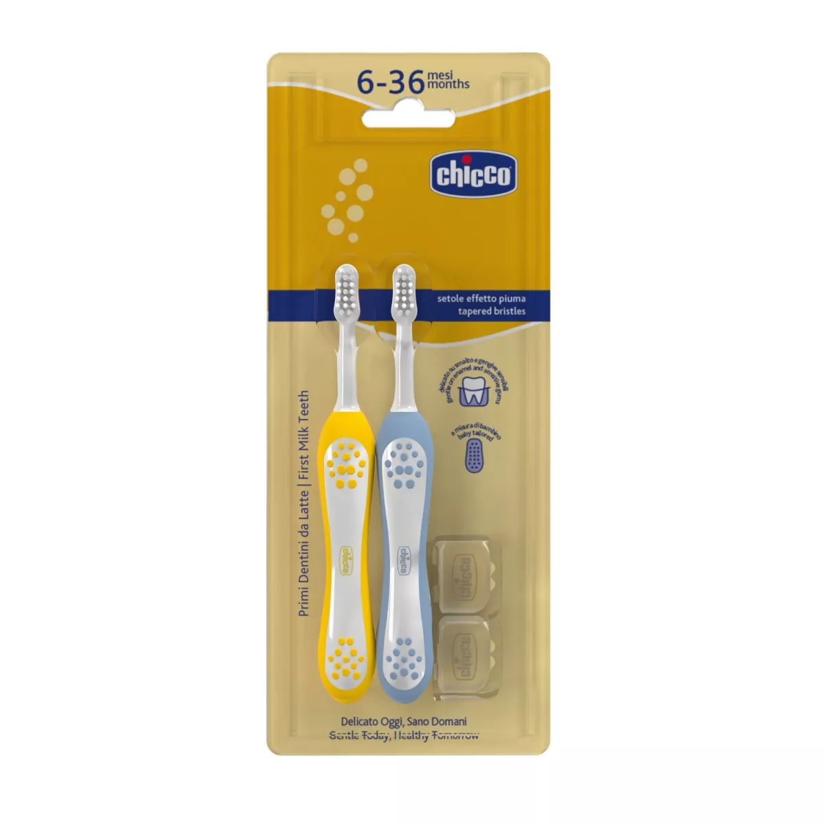 Periuta de dinti copii 6-36 luni, Chicco – set 2 bucati, indigo + mustar