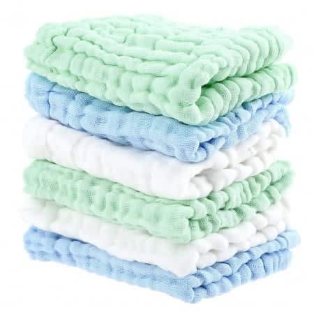 Set de 6 prosoape pentru bebelusi Sibba, microfibra, alb/verde/albastru, 30x30 cm