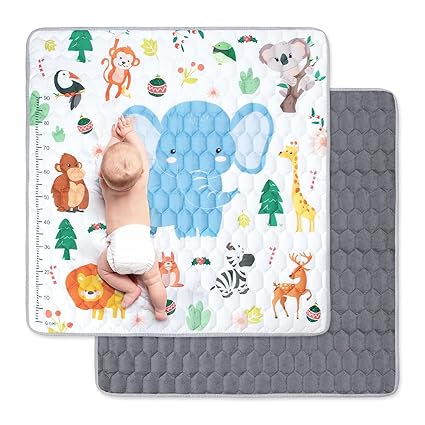 Covoras de joaca, pliabil, antiderapant,127x127 cm, cu rigla de inaltime si imprimeu animale