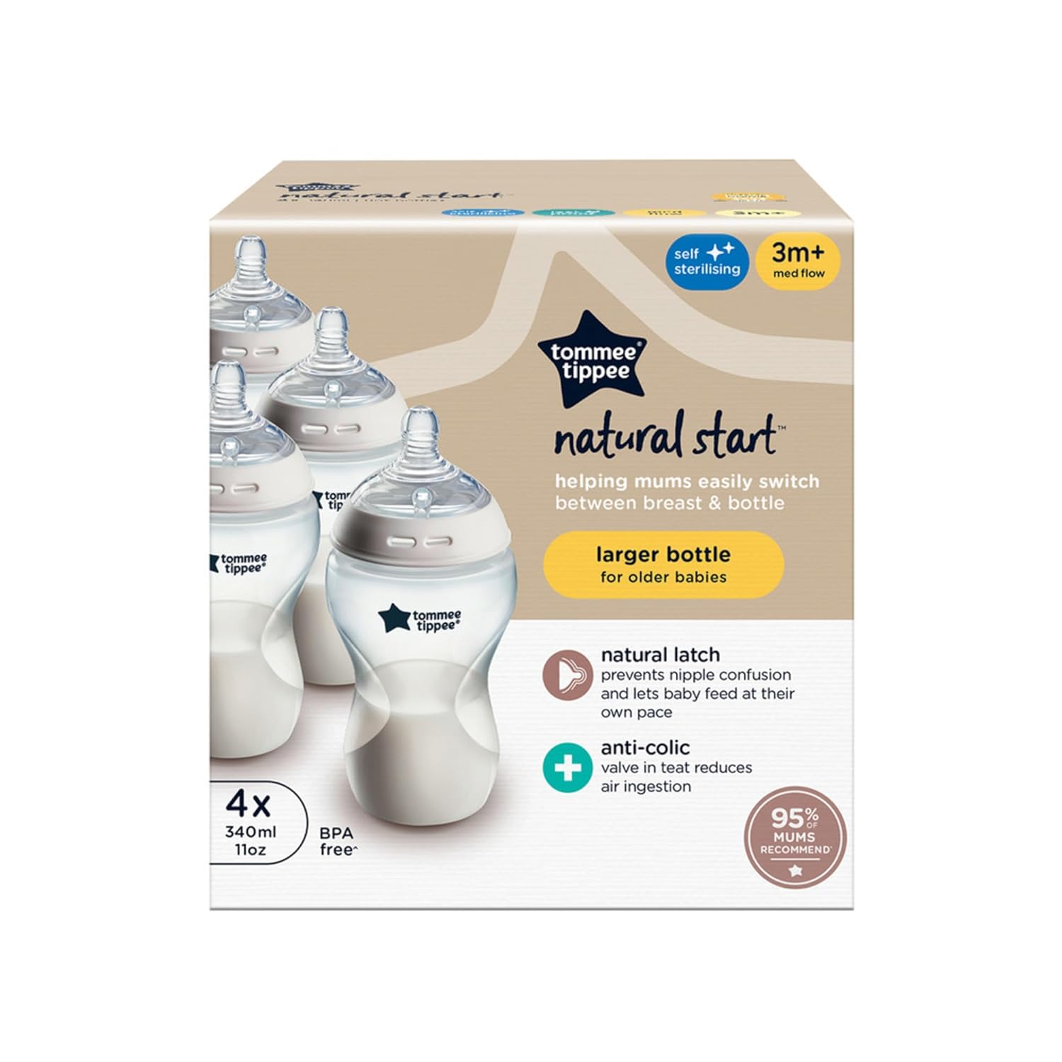 Set 4 biberoane Tommee Tippee Narural Start, 3luni+, 4x340ml