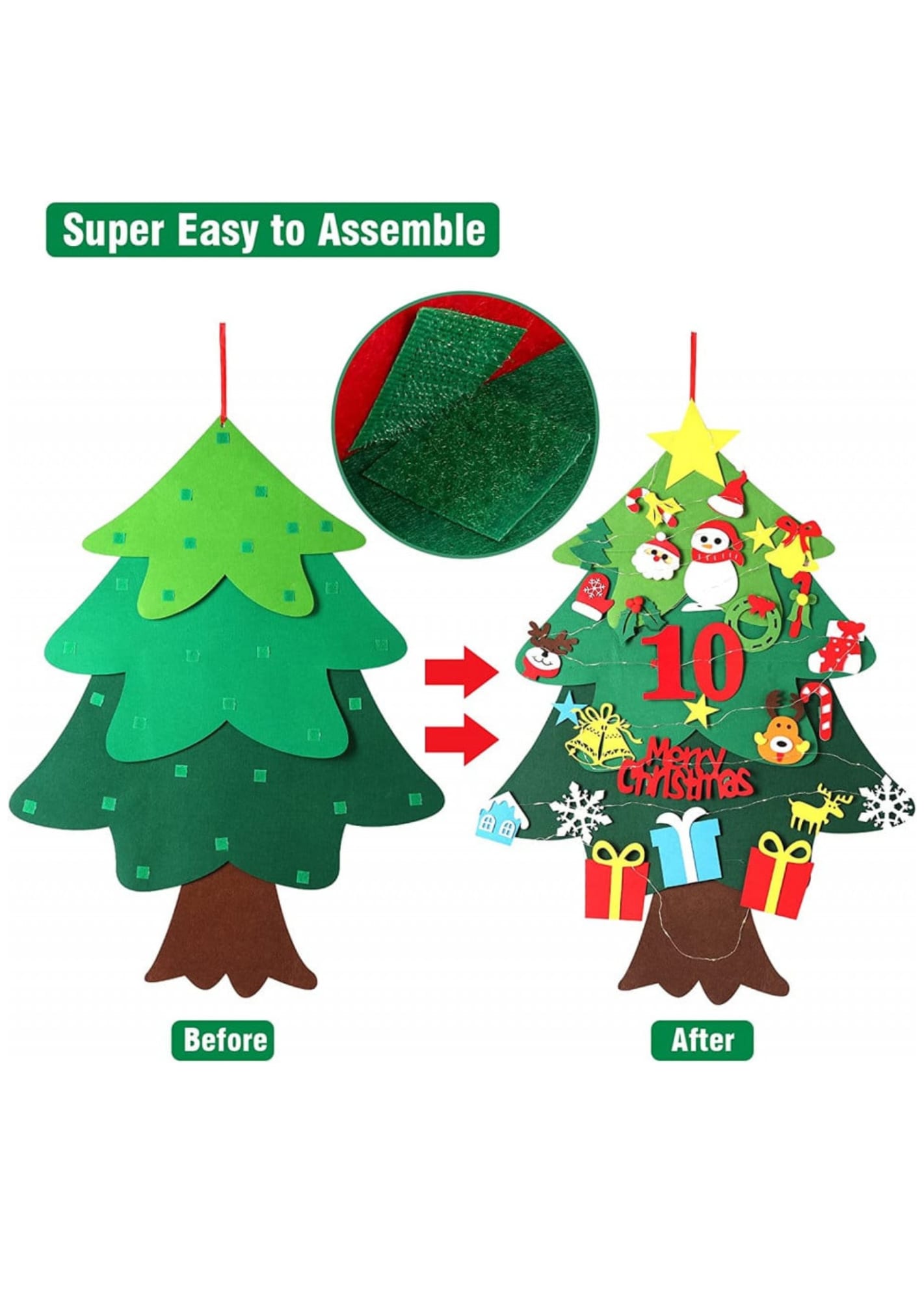 Brad de Craciun Montessori copii cu 37 ornamente, multicolor