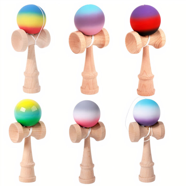 Kendama 18cm din Lemn, cu Bila Cauciucata