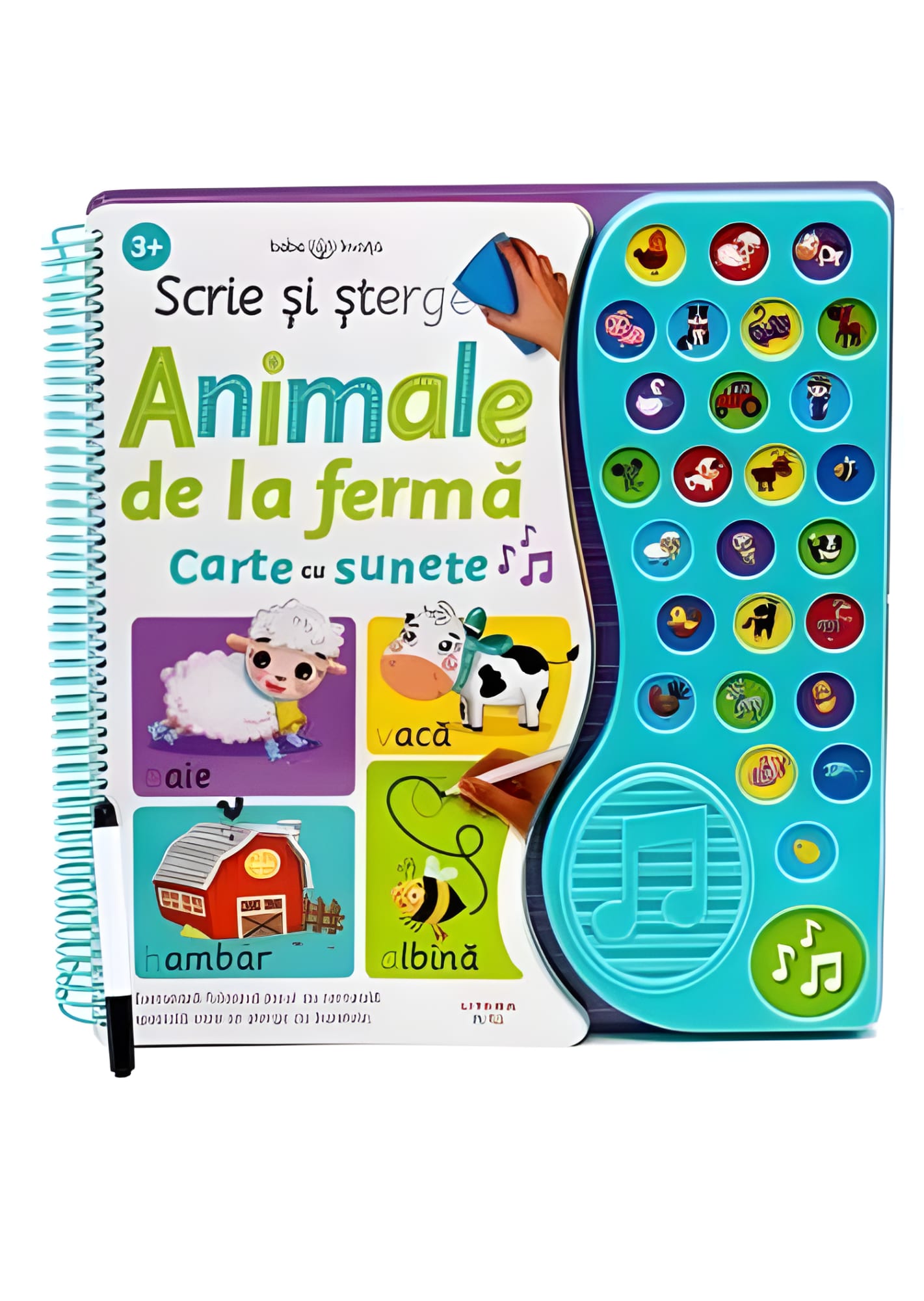 Scrie si sterge. Animale de la ferma. Carte cu sunete