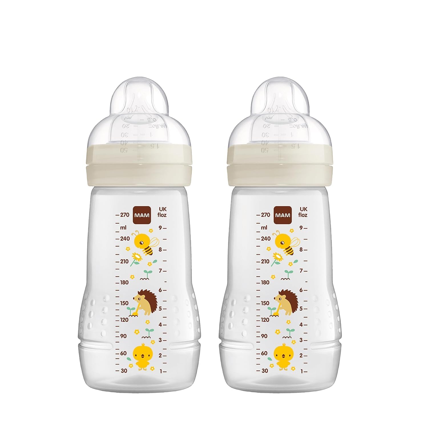 Set de 2 biberoane MAM Easy Active, 270 ml, albina/arici, 0+ luni