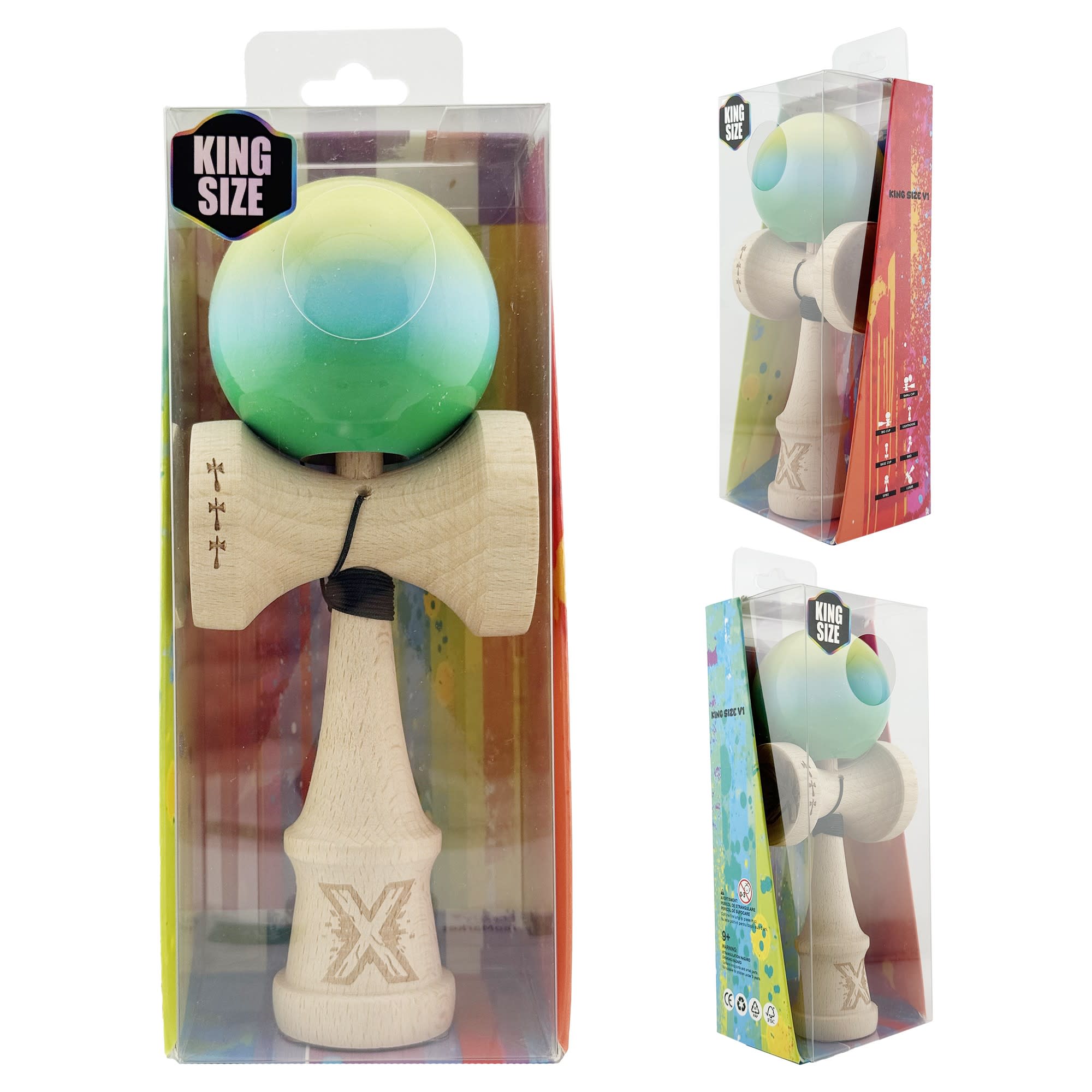 Kendama X Originala Profesionala – Flippy Big Cups V2, Super Sticky, Rulment Metalic, 18 cm