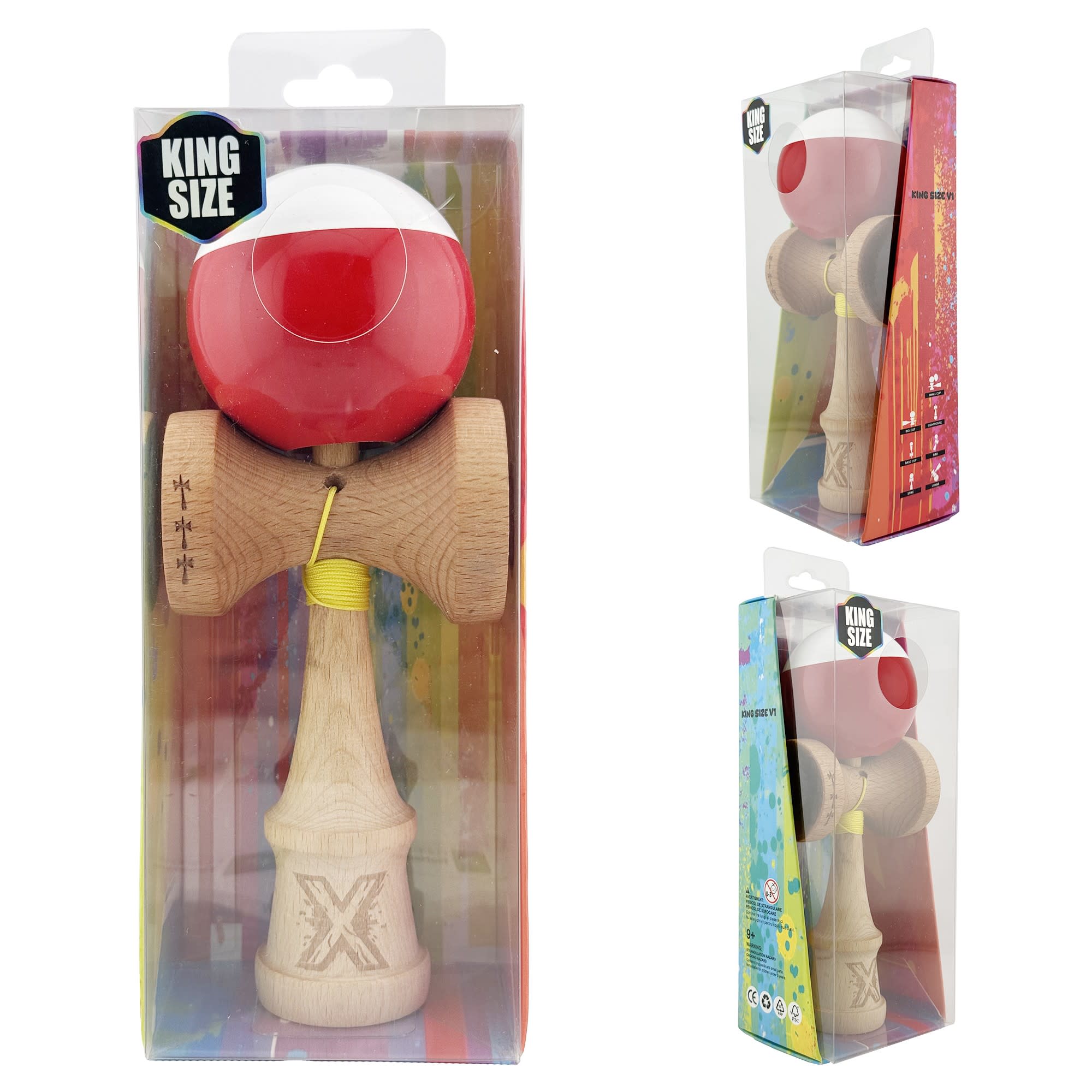 Kendama X Originala Profesionala – Flippy Big Cups V2, Super Sticky, Rulment Metalic, 18 cm, Colorat