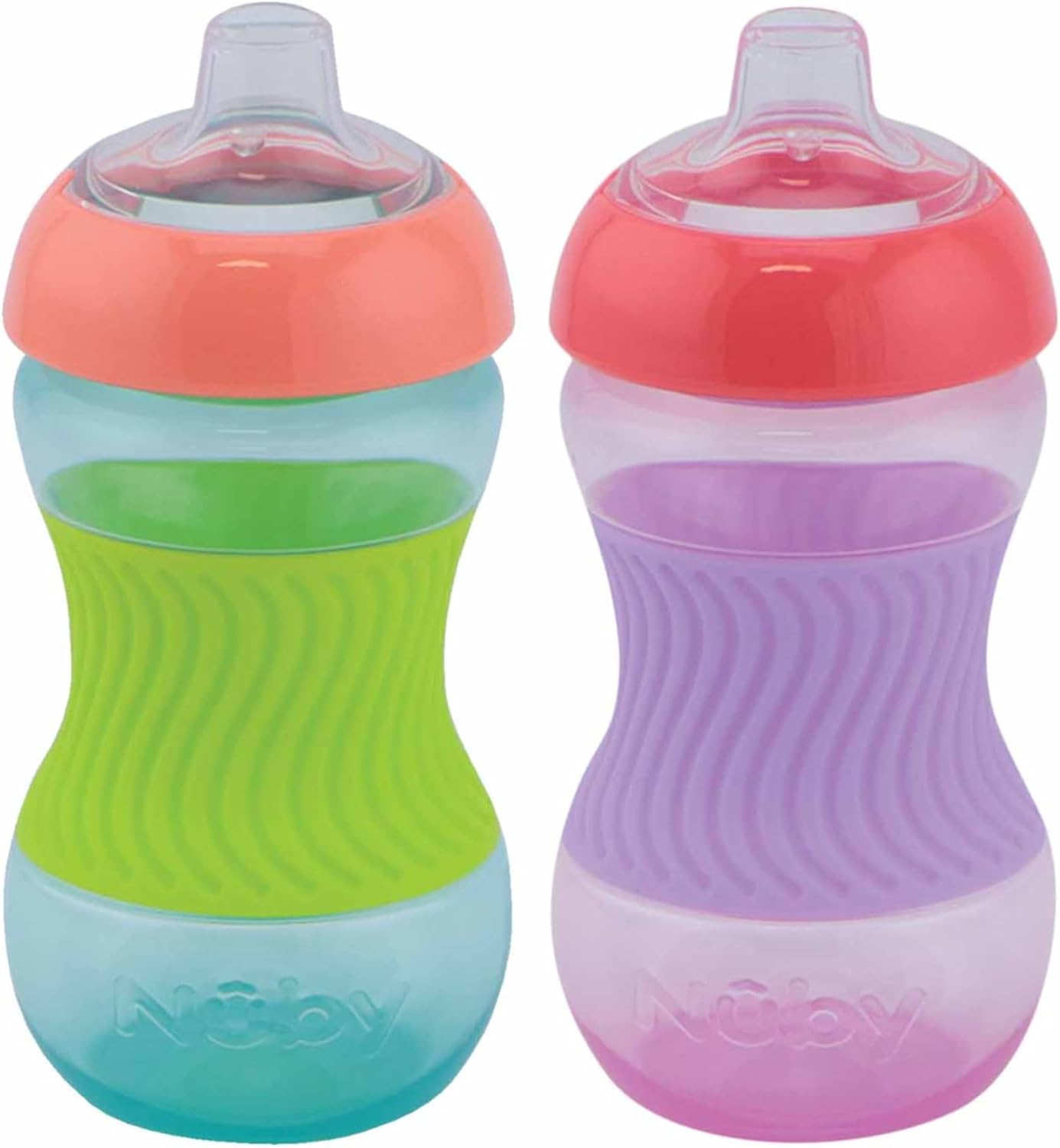 Set 2 cani Nuby Mini Cup 180 ml, 4+ luni, anti-scurgere, Pink & Green