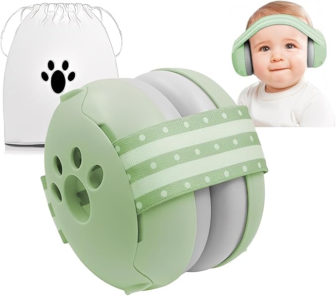 Casti antifonice bebelusi 0-36 luni, protectie auz 25 dB, bentita moale, verde