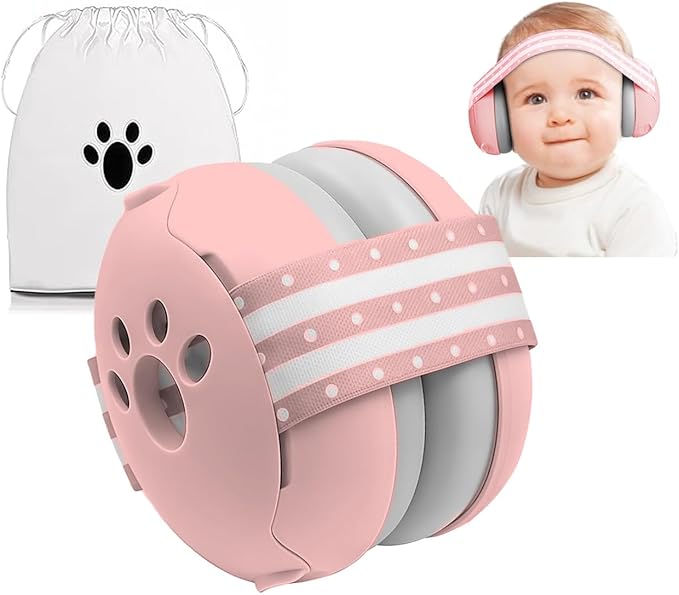 Casti antifonice bebelusi 0-36 luni, protectie auz 25 dB, bentita moale, roz