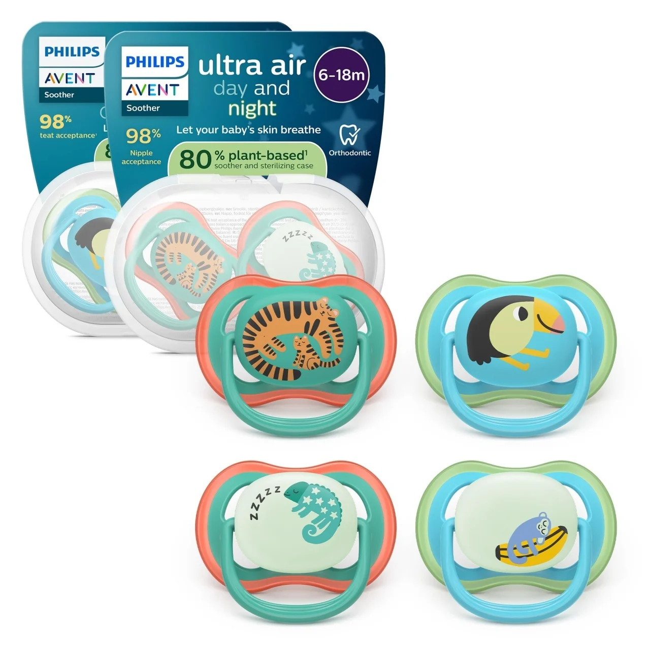 Set 4 suzete Philips Avent practice, bebe 6-18 luni