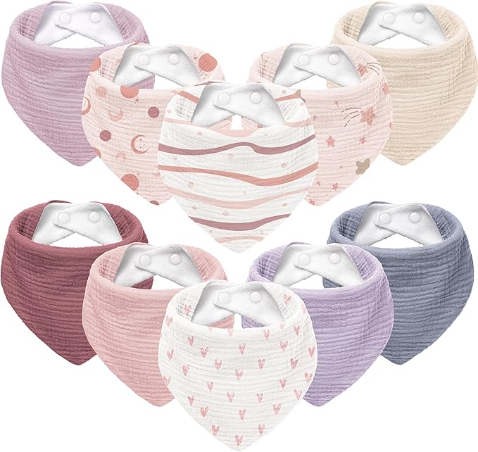 Set 10 Bavete Triunghiulare Muselina, Reglabile, Unisex