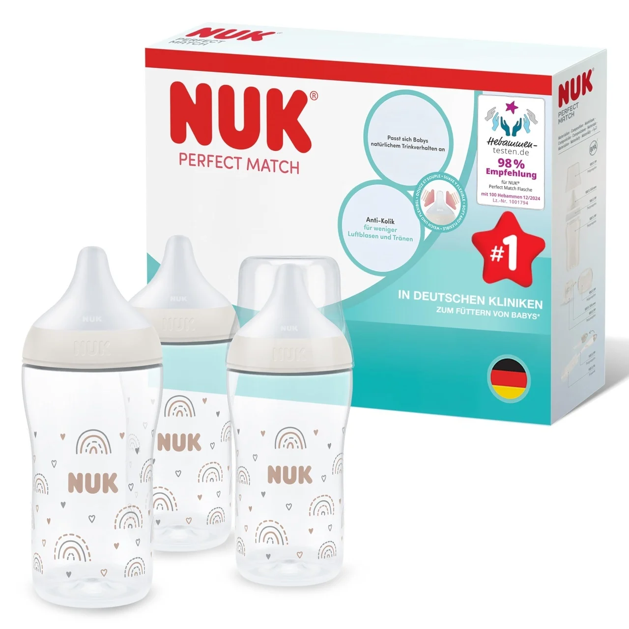 Set biberoane NUK Perfect Match, Ideal , 3x260ml