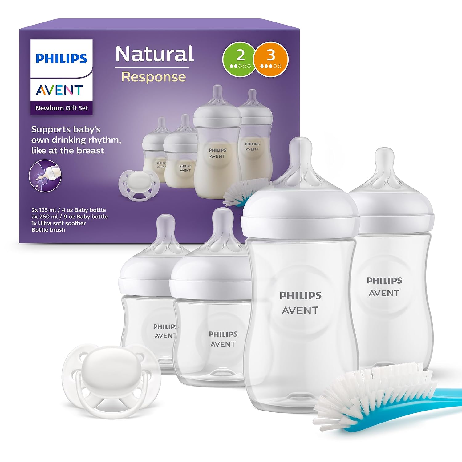 Set 4 biberoane, Natural Response, De la nastere, Philips Avent, SCD838/11