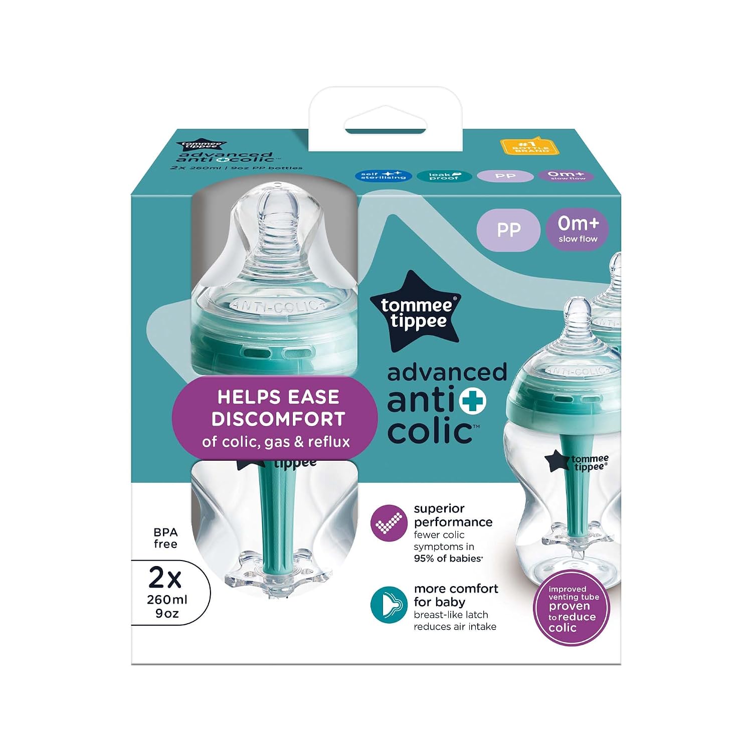 Biberoane Tommee Tippee anti colici , 2x260ml, 0 luni+