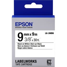 Image du produit pour Epson C53S653003 - LK-3WBN Ruban noire sur blanc 9mm x 9m pour Epson LabelWorks 4-18mm/36mm/6-12mm/6-18mm/6-24mm