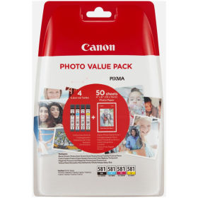 Image du produit pour Canon 2106C005 - CLI-581 Cartouche d'encre multi pack Bk,C,M,Y + Papier photo 50 feuilles 10x15cm 5.6ml UE4 pour Canon Pixma TS 6150/8150