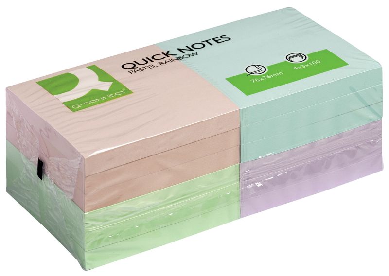 Q-CONNECT Bloc-notes adhésifs Quick Notes, 76x76mm, 1200 feuilles, pastel