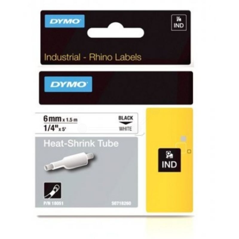 Dymo 18051 - S0718260 Heat Shrink Tubes noire / blanc 6mm x 1