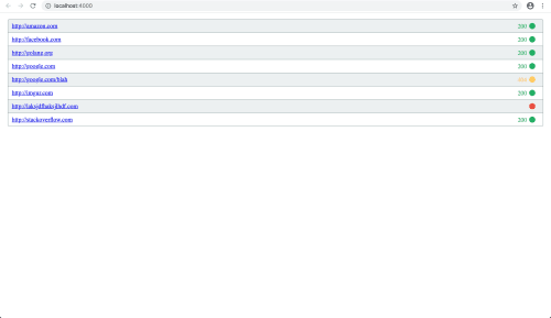 Page checker showing 200, 404, and down statuses