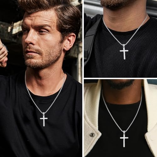 Vue 6 de Collier Croix Homme Acier
