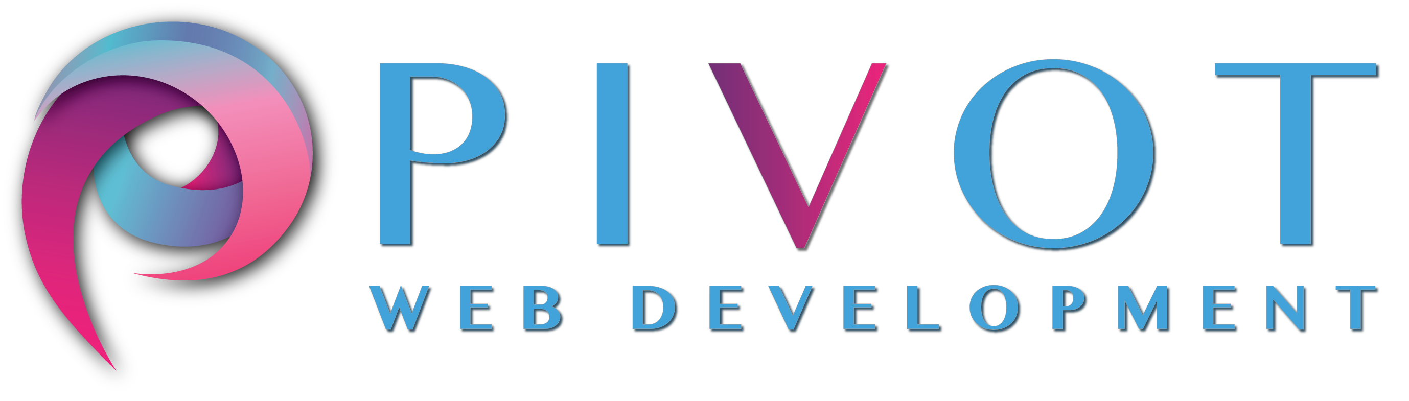 The logo of Pivot Web Development - colorful swirls of purple and pink and blue vaguely form a P