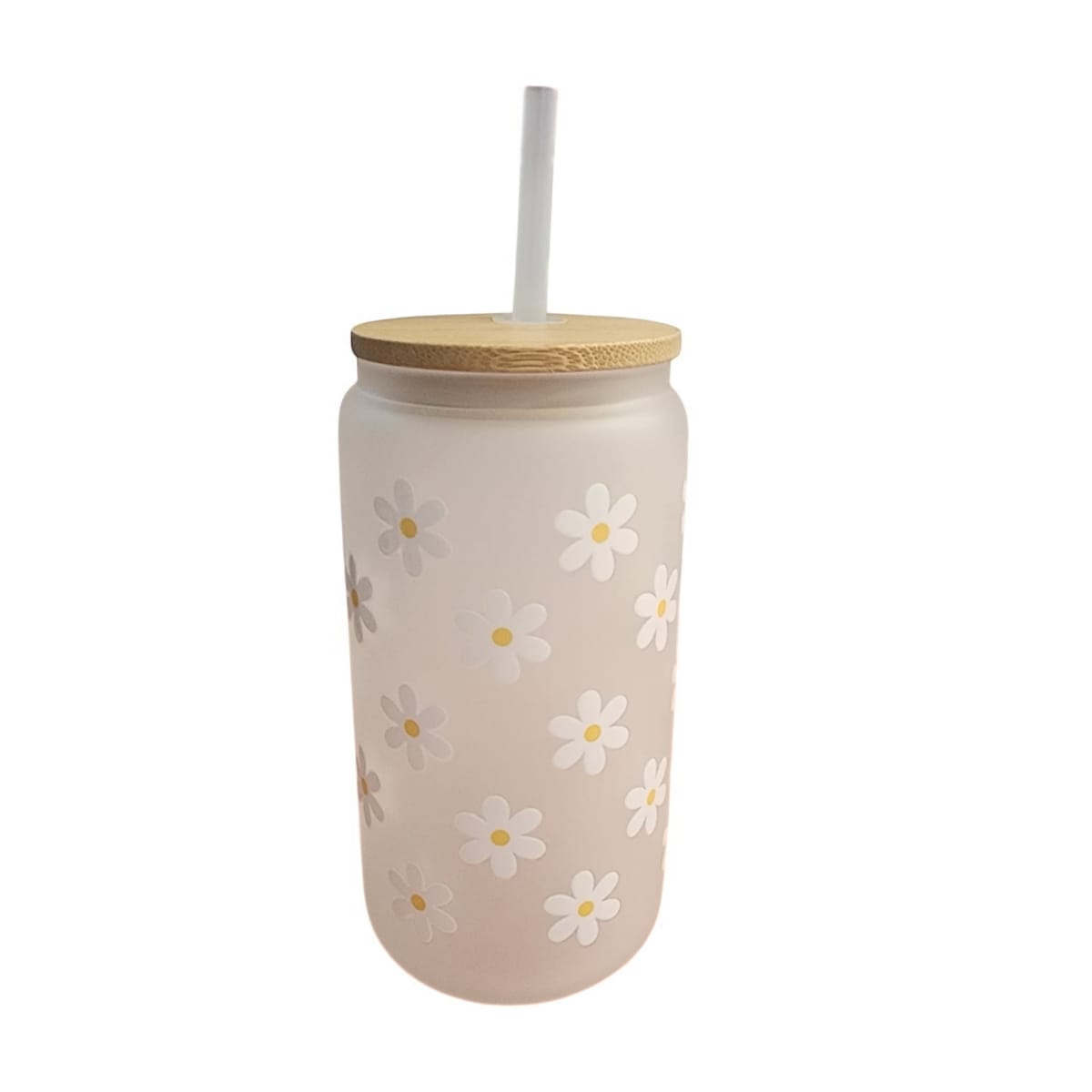 Personalized White Glass Tumbler with Floral Design