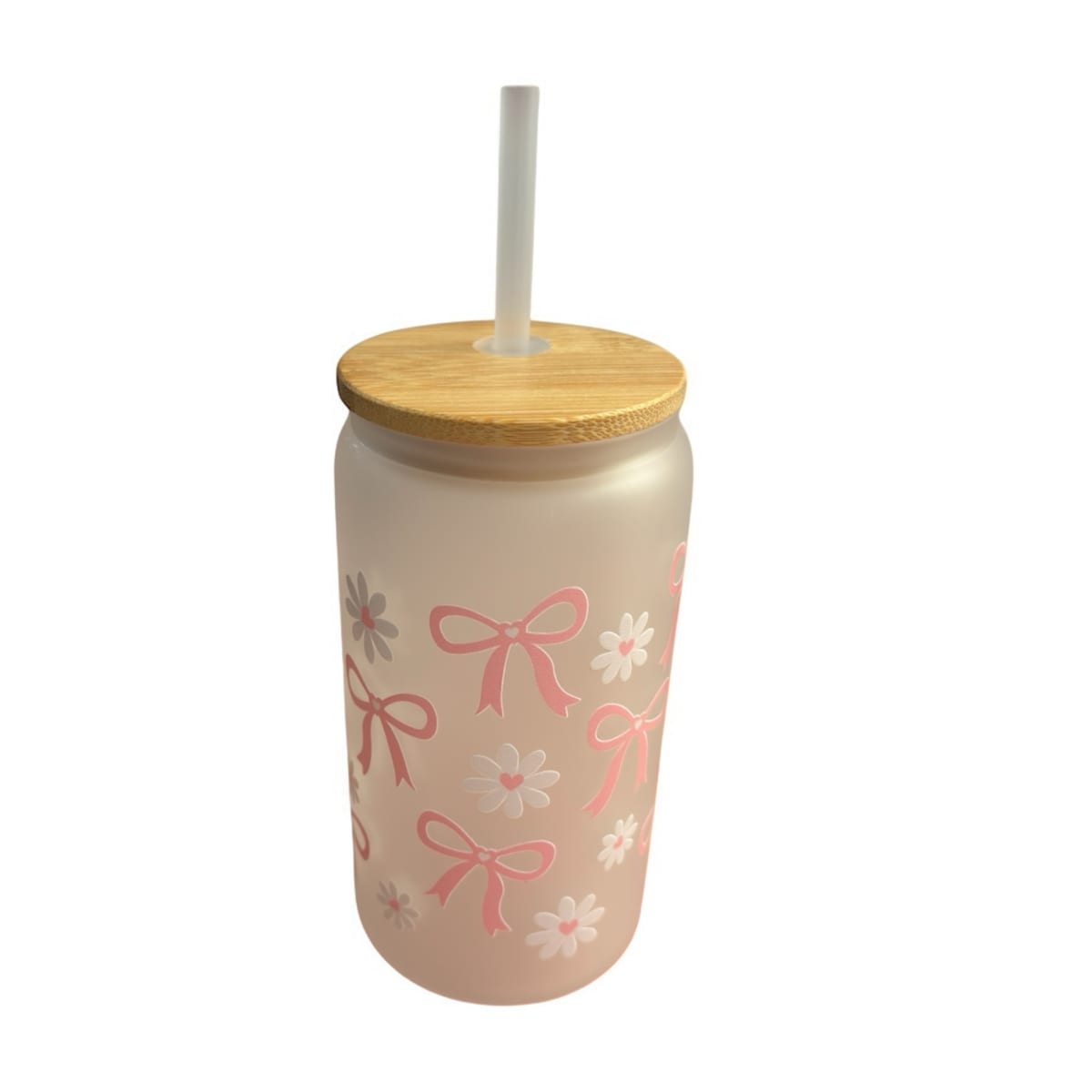 Personalized White Glass Tumbler with Bows and Flowers