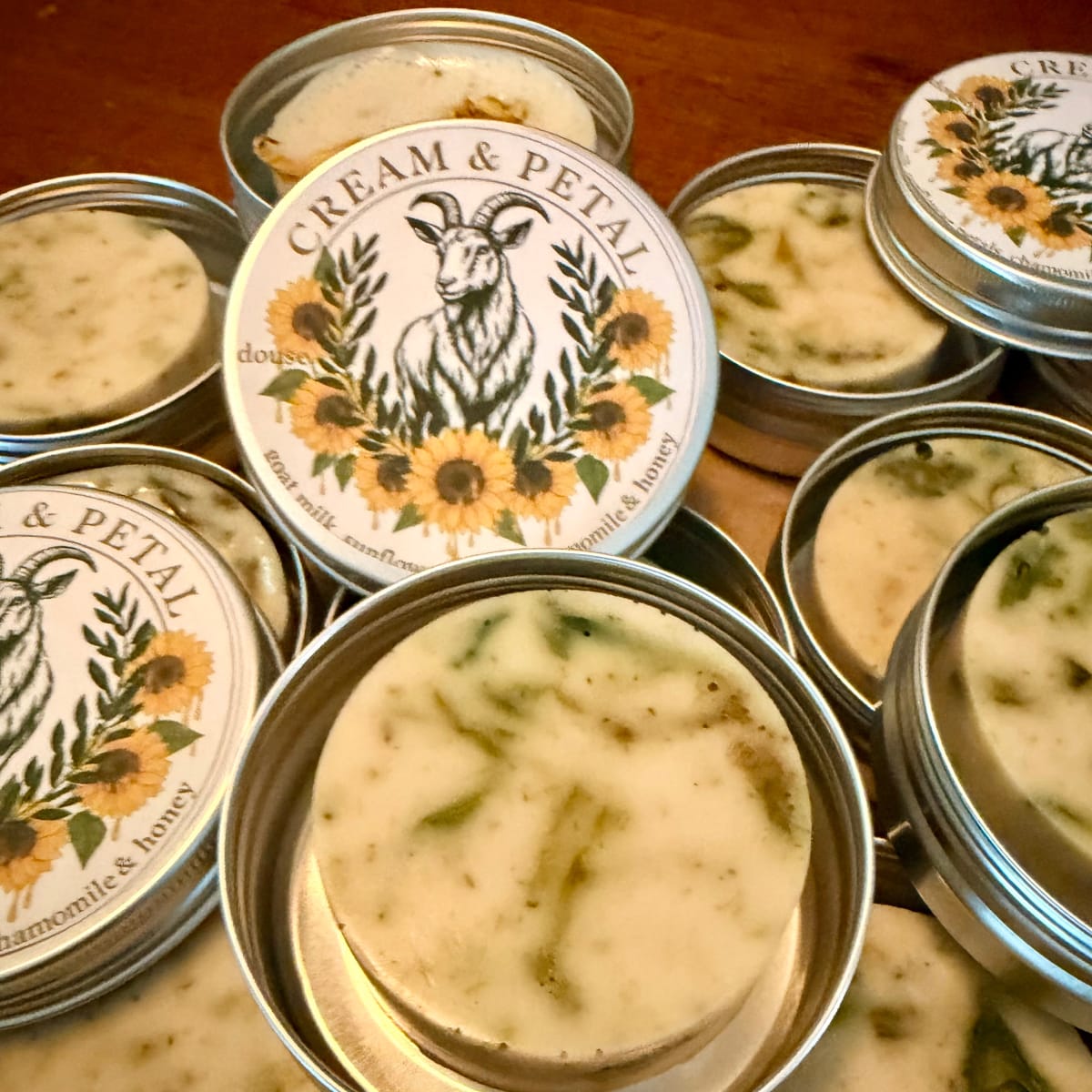 CREAM & PETAL GOAT MILK SM ROUND BAR SOAP IN TIN