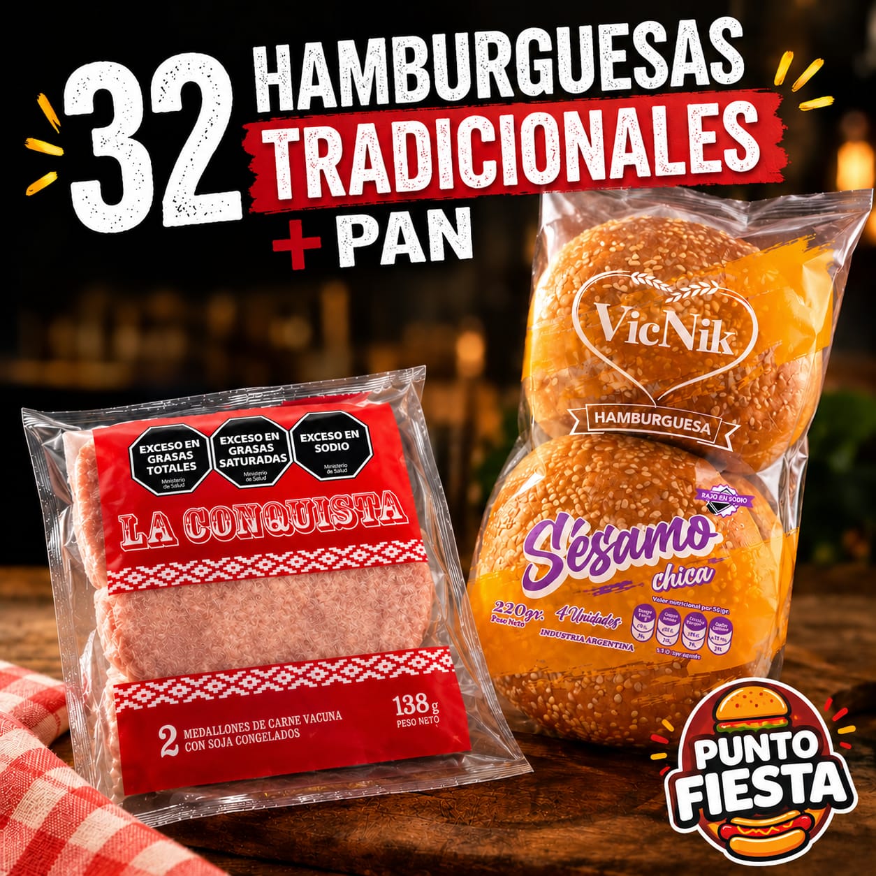 32 hamburguesas tradicionales con pan