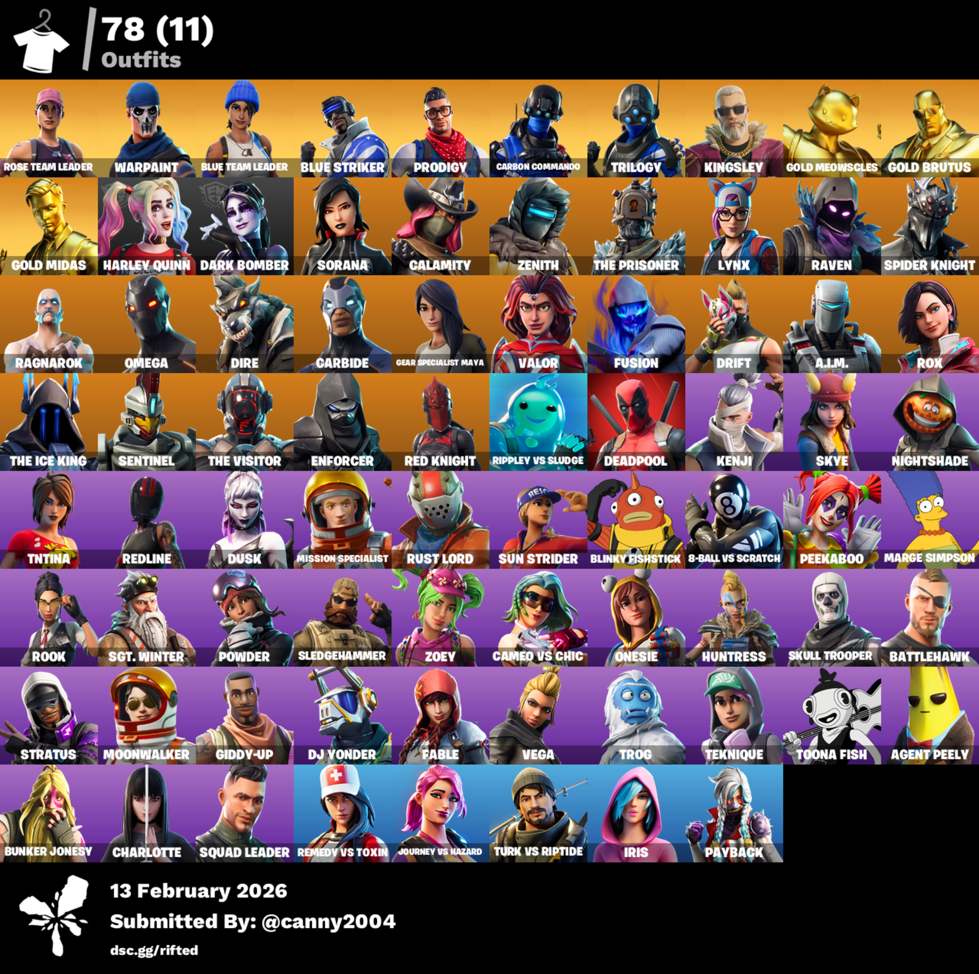 PC, XboX, PSN 78 Skins | OG STW FP2 | Rose Team Leader | Warpaint | Blue Team Leader | Blue Striker 