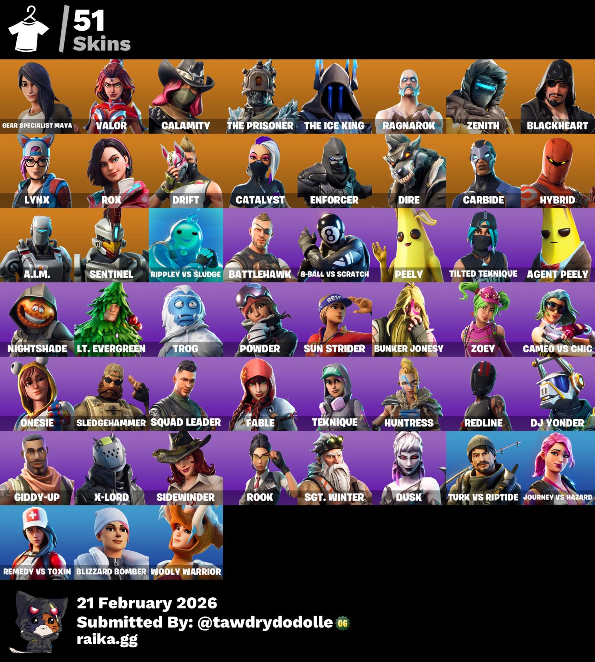 Fn Account | 51Skins | TakeTheElf | Orange Justice