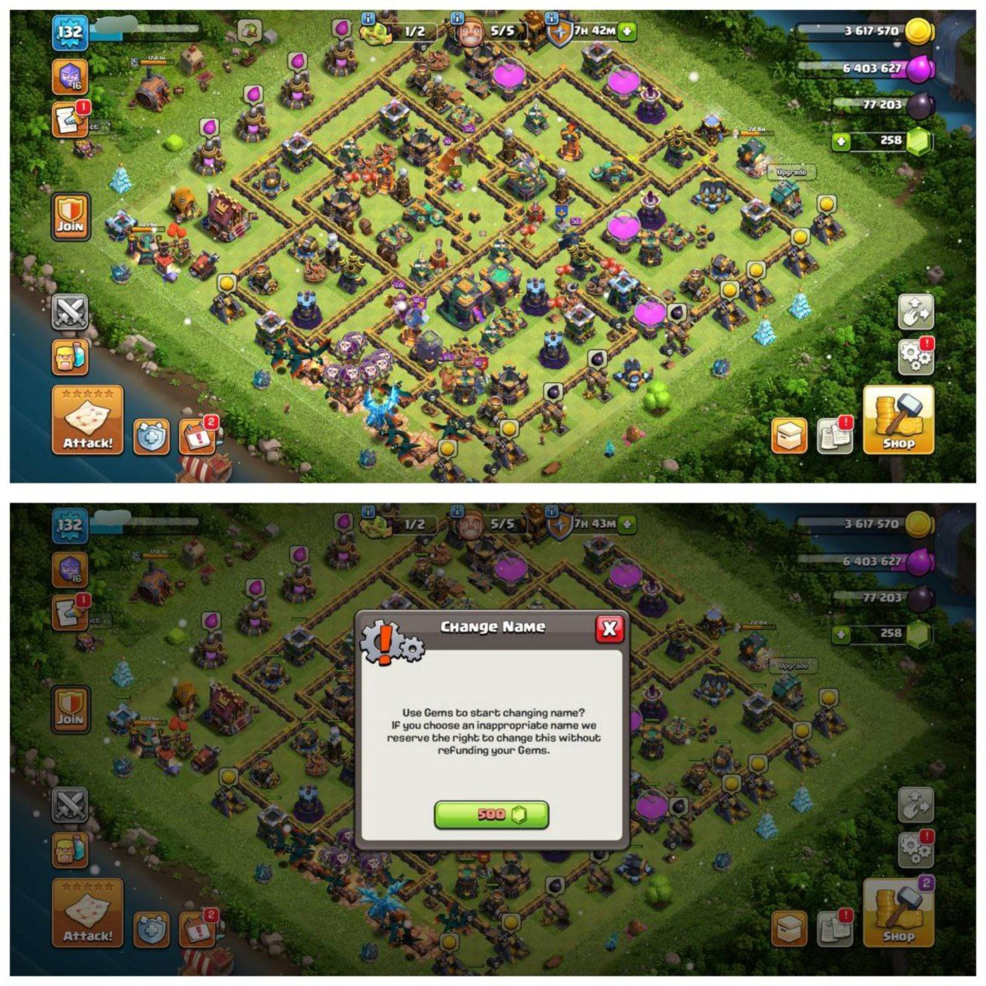 {55% DISCOUNT} TH14 NEAR MAX ID⚡️6 EPIC EQUIPMENT⚡️XP-132⚡️HERO 72-74-40-45-11⚡️500 GEMS NAME CHANGE