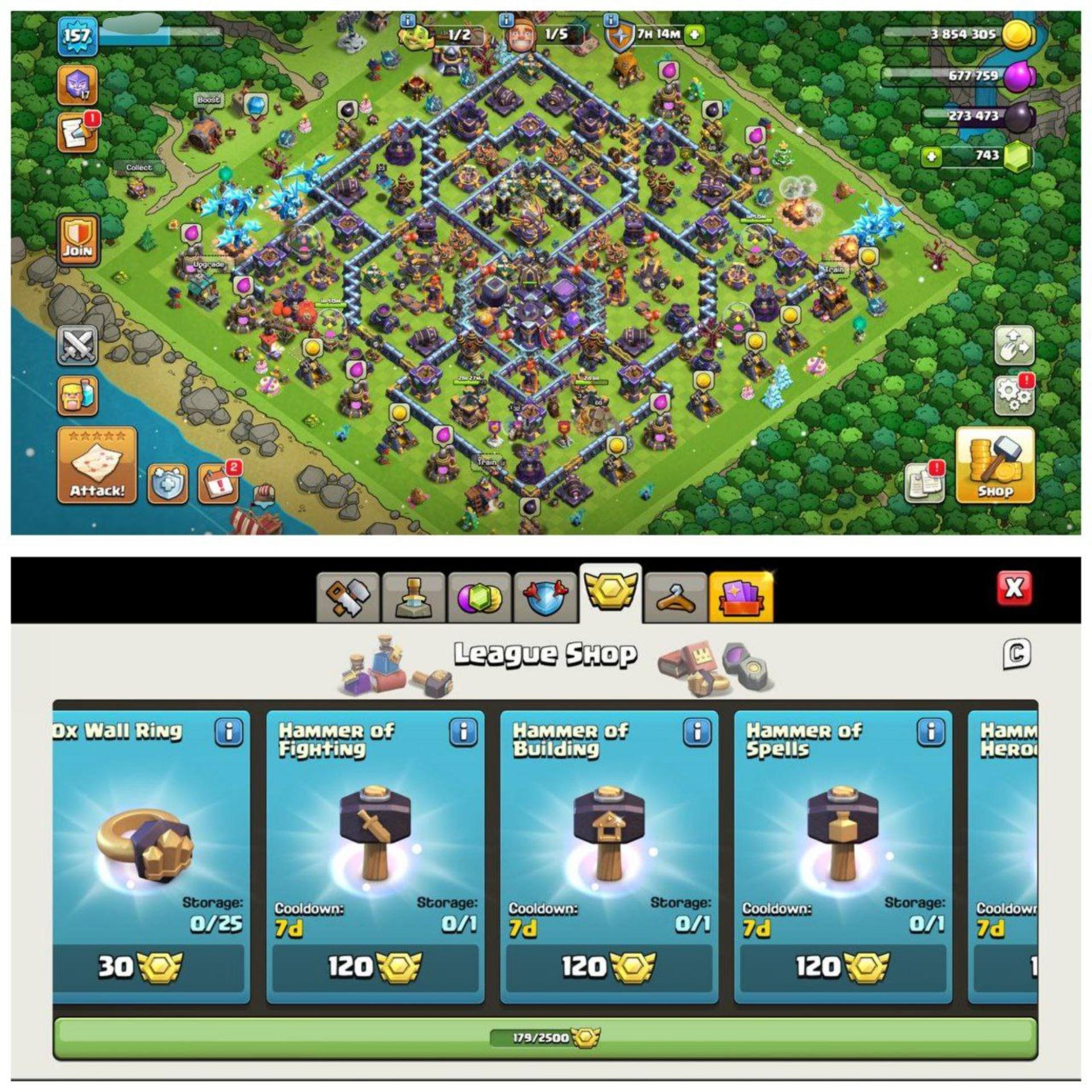 {70% DISCOUNT} TH15 HALF MAX ID⚡️5 EPIC EQUIPMENT⚡️XP-157⚡️HERO 60-69-23-32-30⚡️ 179 CWL MEDALS⚡️