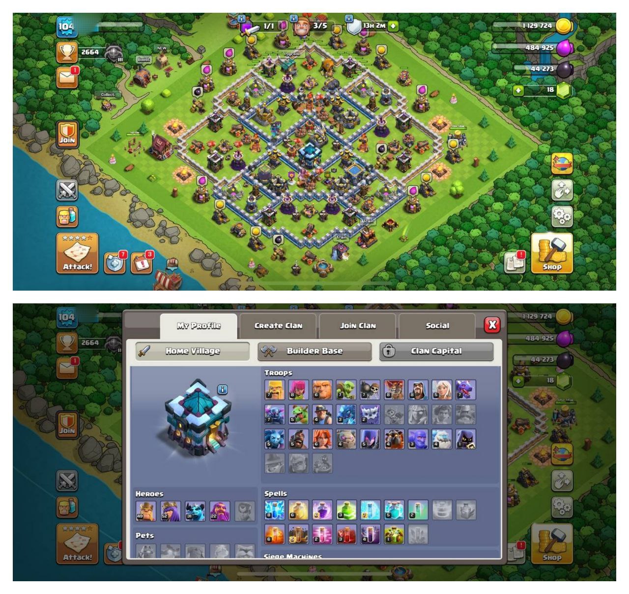 {70% DISCOUNT} TH13 GOOD BASE ⚡️3 EPIC EQUIPMENT⚡️XP-104⚡️HERO 49-52-31-22⚡️500 GEMS NAME CHANGE⚡️