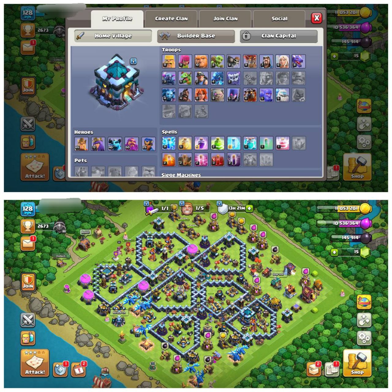 {65% DISCOUNT} TH13 ALMOST MAX ⚡️2 EPIC EQUIPMENT⚡️XP-128⚡️HERO 65-72-40-50-25⚡️MAGIC ITEMS⚡️OP LAB