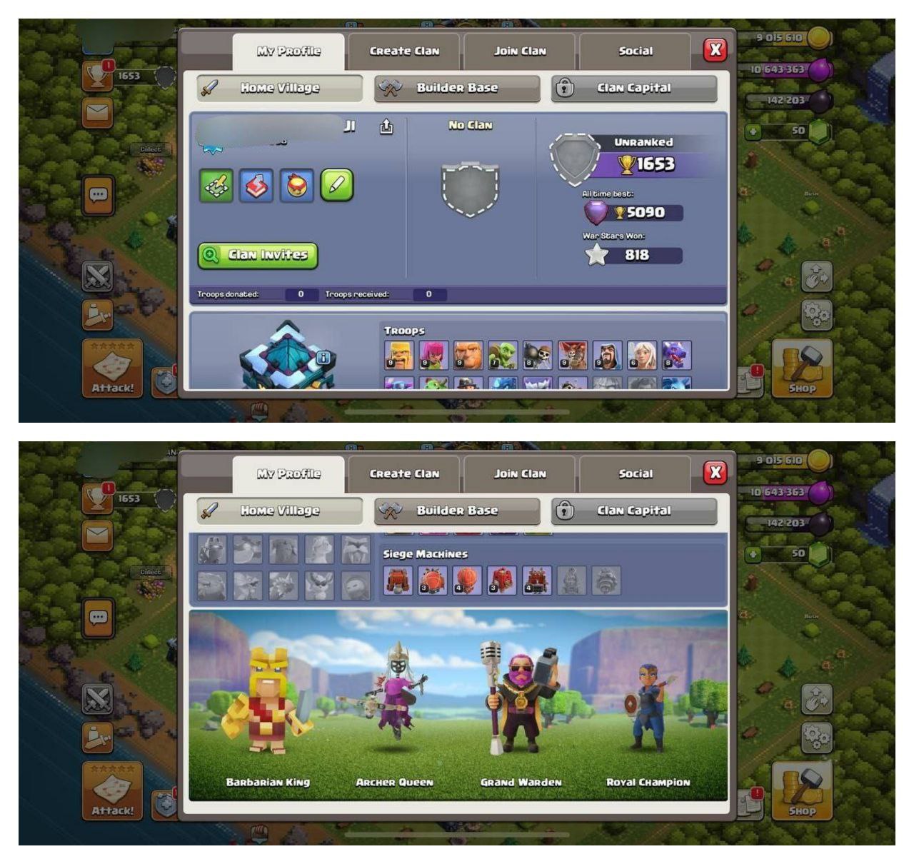 {STRONG ACCOUNT} TH13 SEMI MAX ⚡️XP-173⚡️HERO 72-75-50-22⚡️500 GEMS NAME CHANGE ⚡️BLUE WALLS⚡️ 2