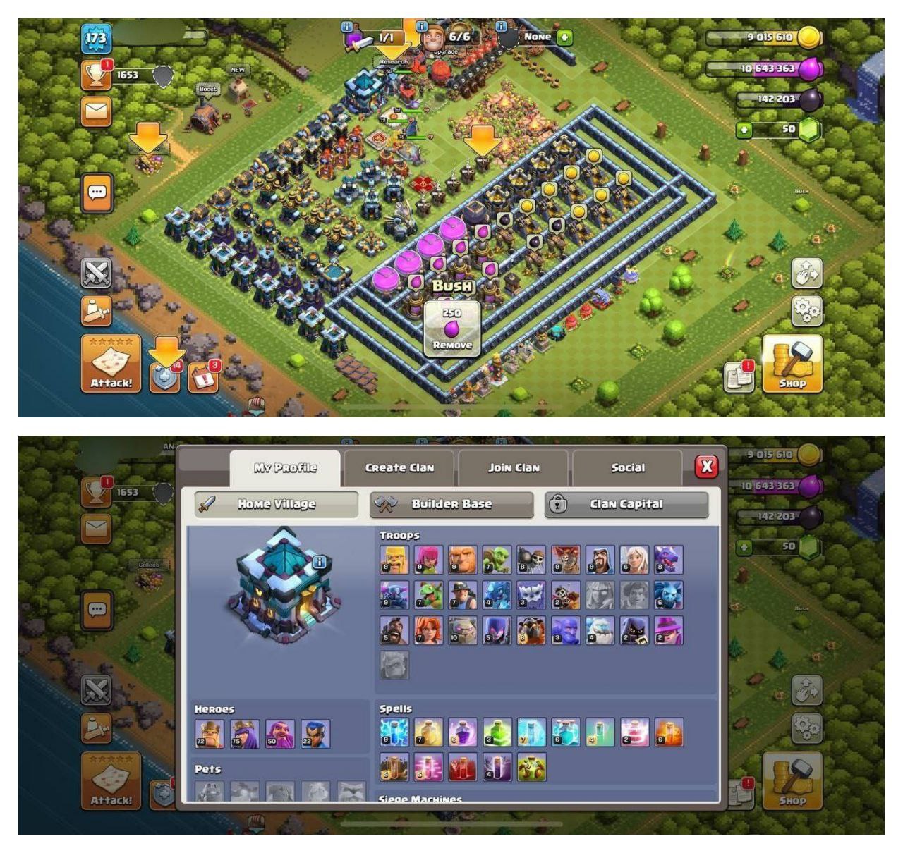 {STRONG ACCOUNT} TH13 SEMI MAX ⚡️XP-173⚡️HERO 72-75-50-22⚡️500 GEMS NAME CHANGE ⚡️BLUE WALLS⚡️